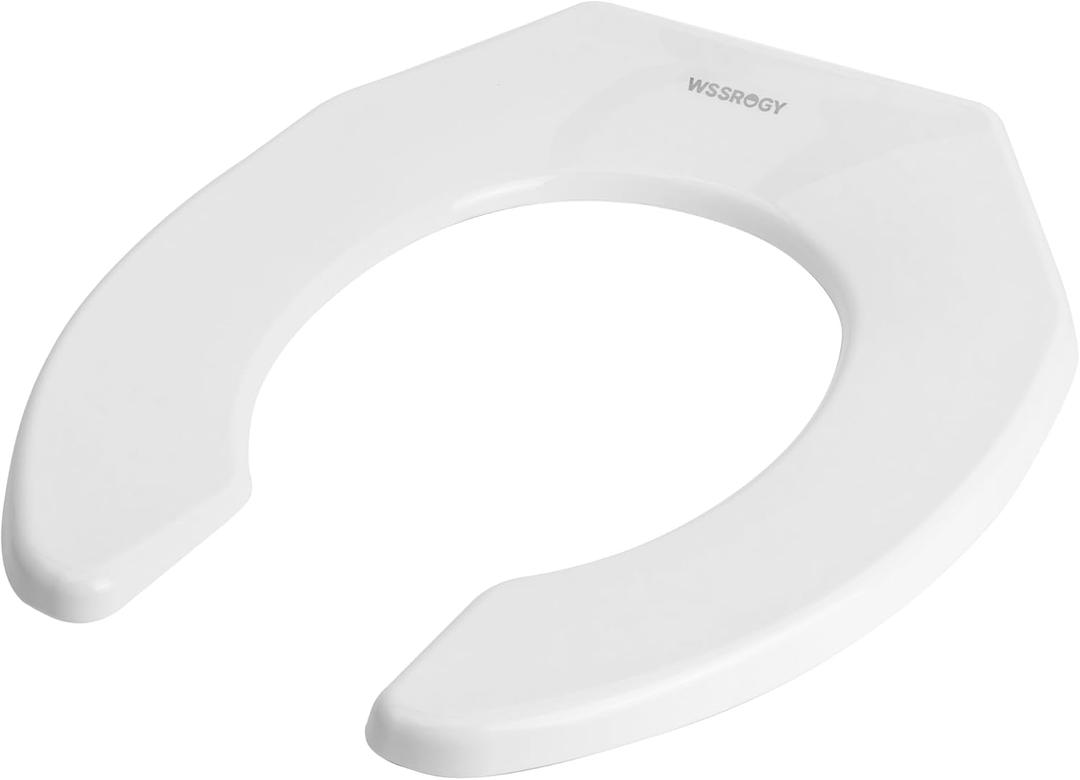 WSSROGY Commercial Round Plastics White Toilet Seat Front Open, Heavy-Duty up to 550lbs,Grip-Tight Bumpers, Quick-Attach Hardware for Easy Clean