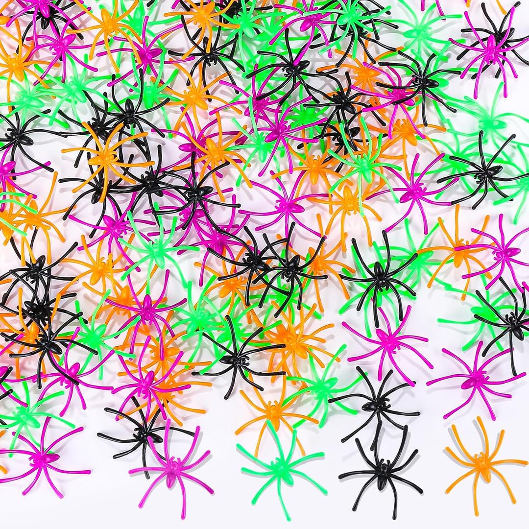 2 x GlyinnHe 160PCS Halloween Mini Plastic Spiders 4 Colors Small Fake Spider Toys Spiders Prank Props for Halloween Home and Party Decorations