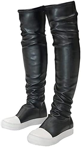 MOFEEDOUKA Thigh High Boots for Women Flat Over The Knee Round Toe Booties, Size 45, Black