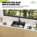 Black 27x22 Inch Drop In Kitchen Sink-Stainless Steel Topmount Modern Single Bowl Large Kitchen And Bar Sink Come With Silicon Mat,Drain Strainer Set Compatibility With Various Kitchen&Bar Style