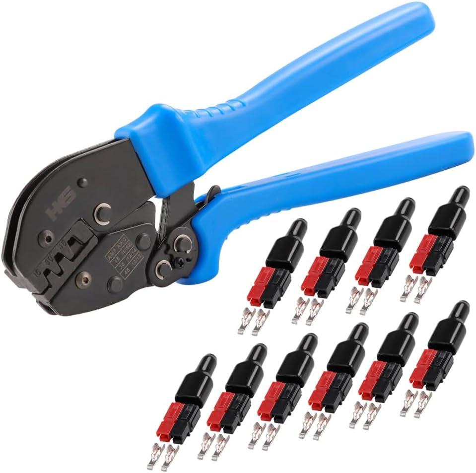 HKS Ratchet Powerpole Crimping Tool 31Pcs Kit with 15A 30A 45A Power Connectors and Caps, Crimper with Build-in Orientation Block