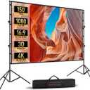 Projector Screen with Stand - 150 Inch Projector Screen Outdoor Indoor Projector Screens 16:9 4K HD Outdoor Movie Screen with Carry Bag, Enioy Home Theater Projection Screen