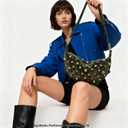 Studded Purse, 90s Punk Crescent Studded Bag, Trendy Adjustable Shoulder Strap Suede Crossbody Bags for Women