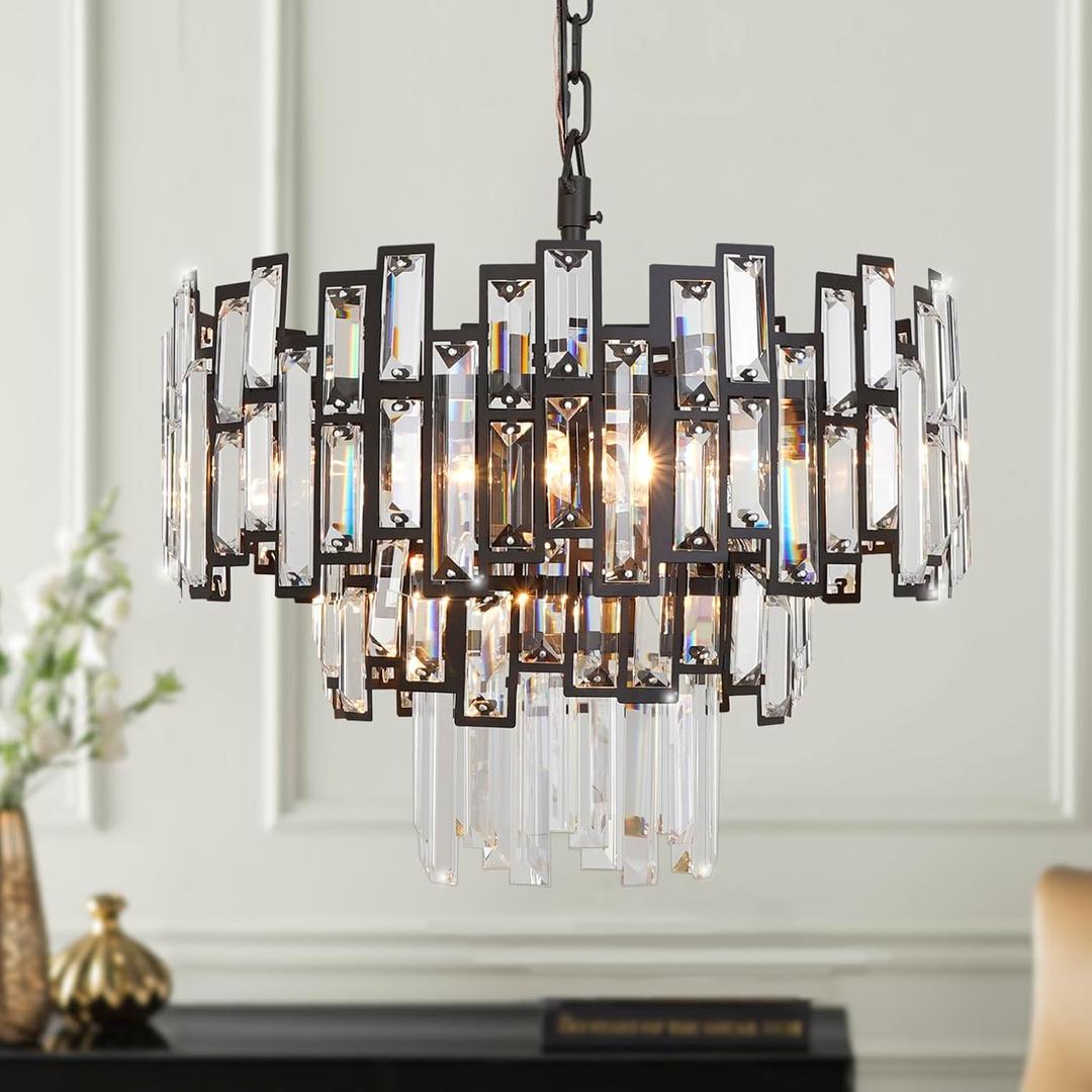 Modern Crystal Chandelier Lighting for Dining Rooms Kids Bedroom Foyer Entryway Ceiling Hanging Pendant Light Fixture Small Geometric Raindrop Lamp (17.7)