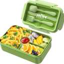 Jelife Bento Box Kids Lunch Box - Large Bento-Style Leakproof with 4 Compartments Food Storage Container with Tableware for Kids Back to School, Reusable On-the-Go Meal and Snack Packing, Green