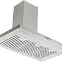 36 Inch Wall Mount Range Hood, 700 CFM Stainless Steel Chimney Vent Hood, Ducted/Ductless Convertible, 3-Speed Push Button Control, Dishwasher-Safe Filters, LED Strip Light