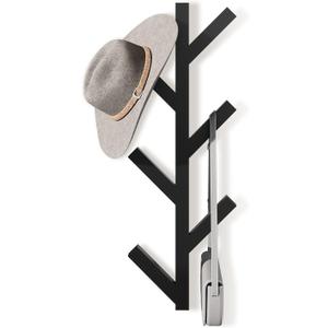 RRG Vertical Coat Rack Wall Mounted 16 Inch, Metal Modern Wall Coat Tree for Hats, Jackets, Bags, Entryway Bedroom (Height 16") (Black)