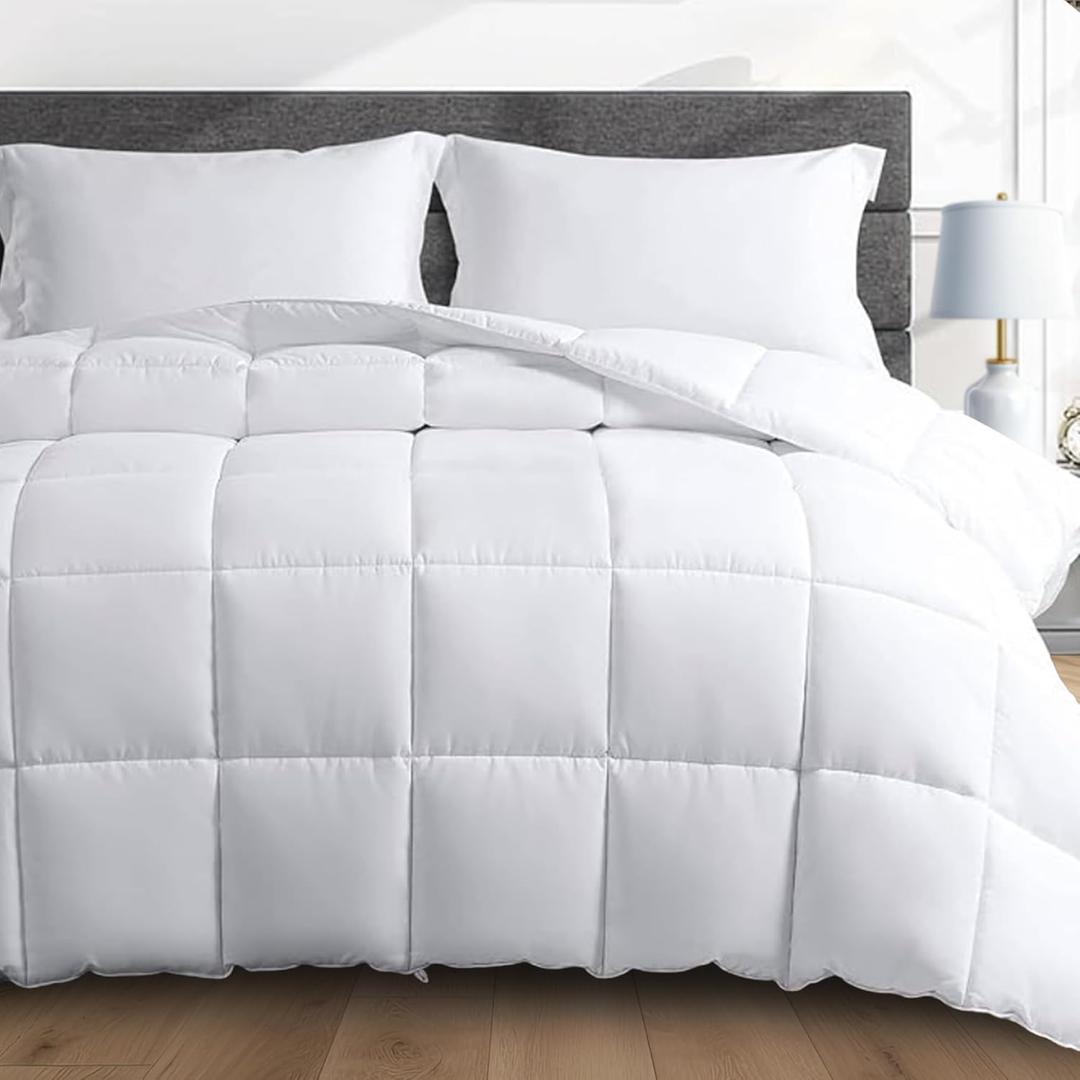 HomeSmart Weighted Comforter King Size (20lbs, 92x104), Extra Fluffy Oversized Blanket, Fits Standard and California King Beds (White)