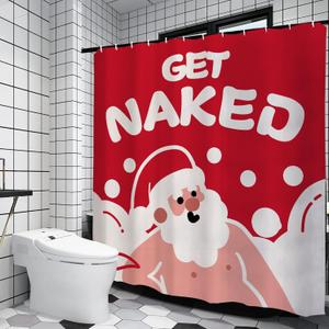 GPGHE Christmas Shower Curtain Funny Santa Decorations Get Naked Holiday Bathroom Curtain with 12 Hooks 71x71 Inch