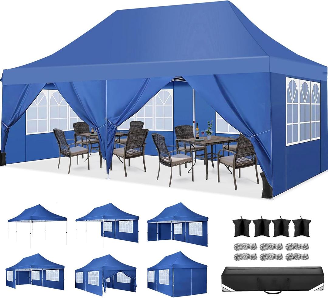 COBIZI 10x20 Pop Up Canopy Tent with 6 Sidewalls, Waterproof Commercial Canopy Ez Outdoor Instant Gazebo Easy to Set up Event Shelter, Garden Tents for Parties with Sandbags