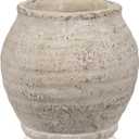 Briful Rustic Vintage Ceramic Pottery Vase, 6.1'' Farmhouse Table Decor with Distressed Texture, Wide Mouth Decorative Jar Vases for Home Decor, Shelf & Entryway, Cream White