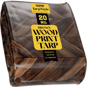 Core Tarps Extreme Heavy Duty 20 Mil Tarp Cover, Waterproof, UV Resistant, Rip and Tear Proof, Poly Tarpaulin with Reinforced Edges for Roof, Camping, Patio, Pool, Boat (Brown Wood/Black 12 X 20)