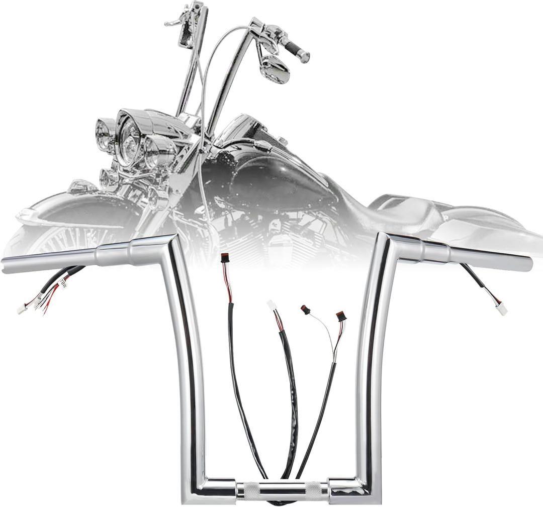 PRE-WIRED 14" Ape Hangers 1.5" handlebars for 2016-2023 Harley Road King FLHR/Road King Classic Custom FLHRC FLHRSI with Can-Bus & TBW Wires Kit Prewired, Chrome