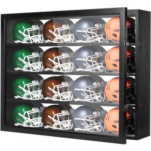Mini Football Helmet Display Case - Wall Mount Display case w/UV Protection & Mirror Back - Premium Solid Wood Cabinet