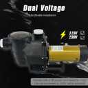 2.5HP PureBy In/Above Gound Pool Pump, 115/230V Dual Voltage Pool Motor, Flow Rate 6480GPH, 2" Port Size with 1.5" & 2" NPT Adapters