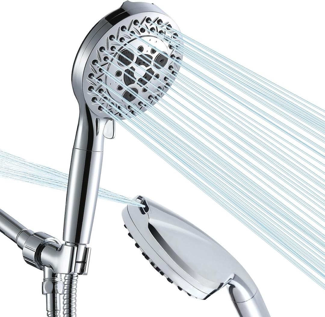 10 Settings Shower Head with Handheld, 5" High Pressure Showerhead Include 2 Powerful Wash Modes for Cleaning Bathroom, Hand Held Shower Head Set with Stainless Steel Hose Filter for Hard Water (Chrome)