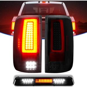 LED Tail Lights + 3rd Brake Light Compatible with Ford F150 2004-2008 Fleetside/Styleside Bed Model (Fit Factory Halogen Type) Rear Brake Lamp Taillights Assembly, Black Housing Smoke Lens