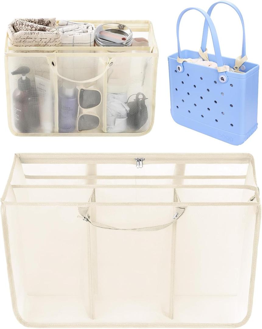 OUTXE Beach Bag Organizer Compatible with Baby Bogg Bag Accessories Inserts, Lightweight Mesh Insert Divider Pouch for Small Bogg Bags, Beach Tote Bags Insert for Organizing (Medium, #5-Light Yellow)