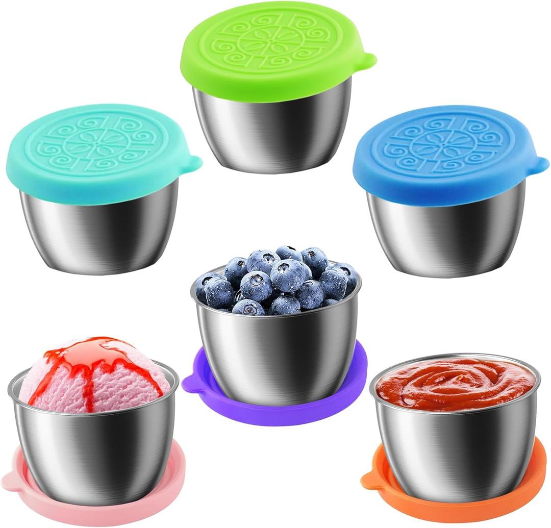6-Pack 2.4oz Stainless Steel Salad Dressing Cups with Leakproof Lids | Reusable Sauce Containers for Lunch Box, Travel, Picnics & Kitchen Storage  Dishwasher Safe & Eco-Friendly