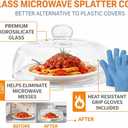 Glass Microwave Splatter Cover 10 Inch Borosilicate Glass Food Cover with Handle, Includes Heat Resistant Gloves, Dishwasher Safe