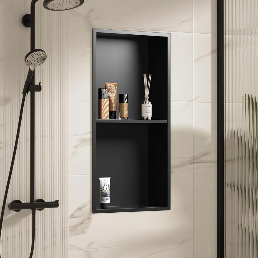 304 Stainless Steel Recessed Shower Niche Double Shelves 24" X 12" No Tile Needed, Waterproof Rustproof Bathroom Wall Niche, for Shower Wall & Bathroom Storage and Space Saving, 24*12 Double Layer