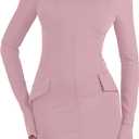 ANRABESS Women's Long Sleeve Mock Neck Sexy Bodycon Mini Dress Dressy Casual Elegant Formal Party Blazer Dresses with Pockets Pink Small
