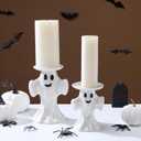 Mumufy 2 Pcs Halloween Ghost Candle Holder for Pillar Candle 5" 7" Tall Ceramic Cute Ghost Candlestick Holders White Pillar Taper Candles Stand Table Decor for Halloween Wedding Party Gift