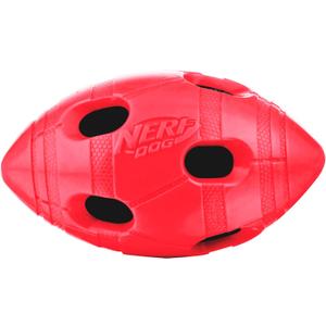 Nerf Dog Rubber Football Dog Toy with Interactive Squeaker and Crunch, Lightweight, Durable and Water Resistant, 6 Inch Diameter for Medium/Large Breeds, Single Unit, Red
