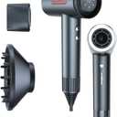 LESCOLTON Blow Dryer with Diffuser, Ionic Hair Dryer 110,000 RPM Brushless Motor 1400W Powerful High Speed, LED Display, 3 Speeds for Fast Drying, Low Noise, Lightweight Home Travel (Iron Gray)