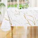 misaya Rectangle Waterproof Vinyl Table Cloth, Wipeable Tablecloth with Flannel Backing, Plastic Table Cover for Dinner, Picnic, Indoor and Outdoor (White Gold Marble, 60" x 84")