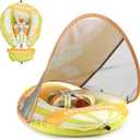 Mambobaby Float Deluxe Baby Pool Float: Safe & Comfortable Swim Trainer for Infants & Toddlers, Non-Inflatable Design, UV Protection Canopy, Fun Water Experience for Ages 3-24 Months (Green Balloon)