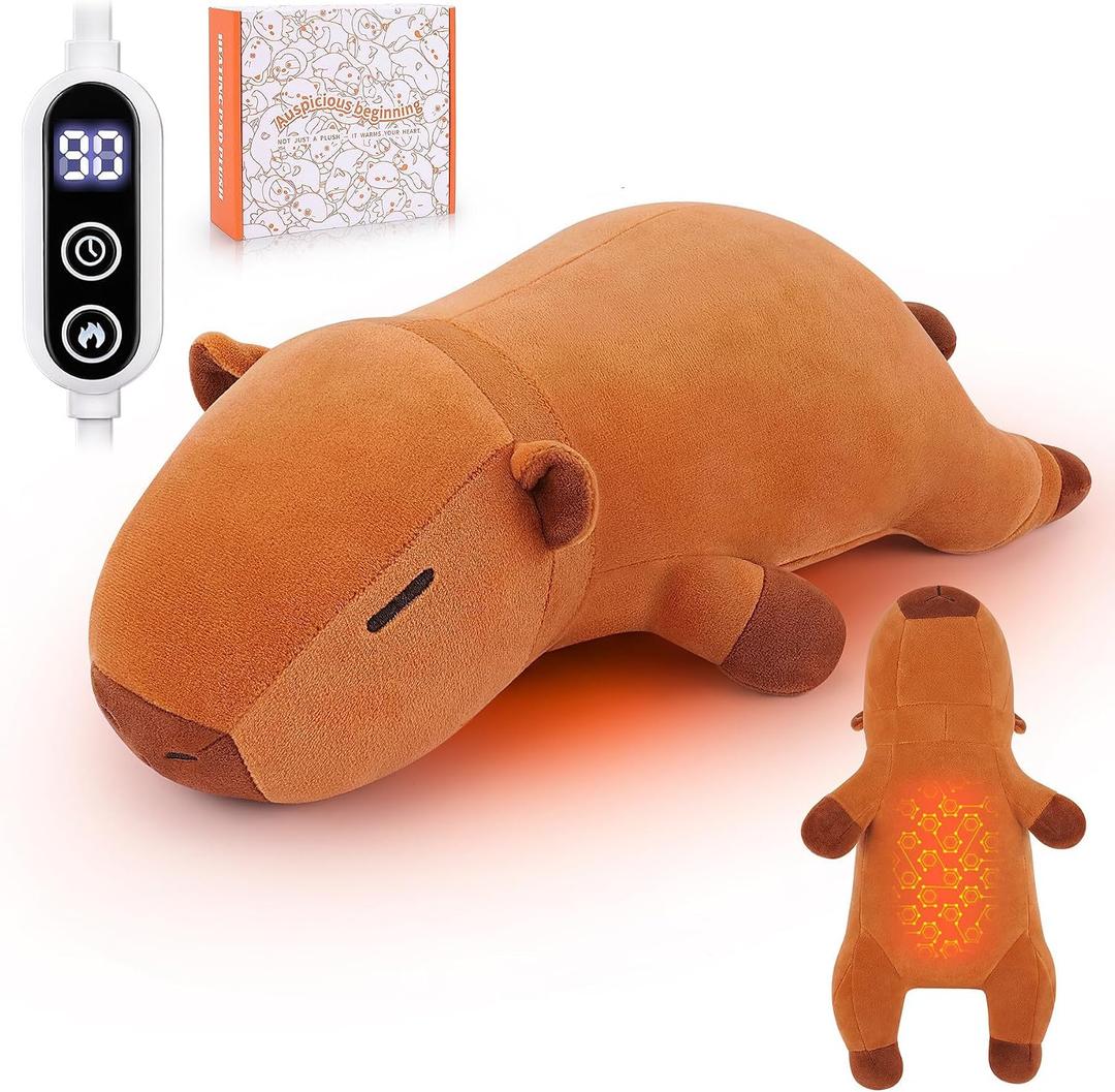 Electric Heating Pad for Cramps & Menstrual Pain Relief,14''Capybara Stuffed Animal Plush Heating Pad,USB Powered Portable Plush Heated Stuffed Animals for Neck/Back/Shoulder,Gift for Women Wife Girls