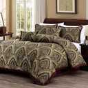 Chezmoi Collection Pierre Comforter Set King Size, 7-Piece Burgundy Black Gold Medallion Paisley Jacquard Bedding Set