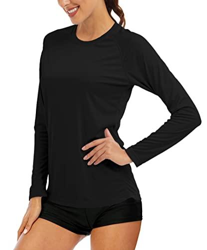 MAGCOMSEN Rash Guard Women Long Sleeve Swim Shirts for Women UV Protection Shirts Fishing Shirts for Women Hiking Shirts for Women Mosture Wicking Black.XS