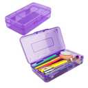 2 x Pencil Box, Clear Pencil Case, Large Capacity Plastic Hard Pencils Case Crayon Box with Snap-Tight Lid Stackable for Kids Adult Student Pens Pencils School Supplies Storage Office Supplies, Purple