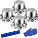 JiiinMiiin 33mm Axle Cover Chrome Dome Combo Kit Thread-On Lug Nut Covers with 4 Rear Axle Wheel Covers Removable Hub Caps for Semi Truck (Installation Tool Included)