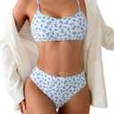SOLY HUX Women's 2 Piece Bathing Suit Floral Print High Waisted Scoop Neck Cute Bikini Set Beachwear, Small