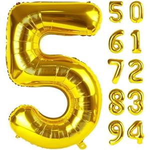 Gold 5 Balloon, Number Balloon 40 Inch, Gold and Black Party Supplies, 5th Birthday Balloon Decorations, 5 Number Balloons, Number 5 Balloon