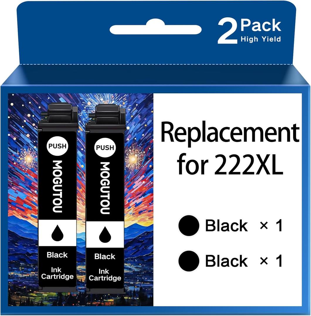 Remanufactured for 222XL Ink Cartridges for Epson Printer Replacement for Epson 222XL Ink Cartridges Combo Pack for 222XL black High Capacity for Expression Home XP-5200 Workforce WF-2960 (2 Pack)