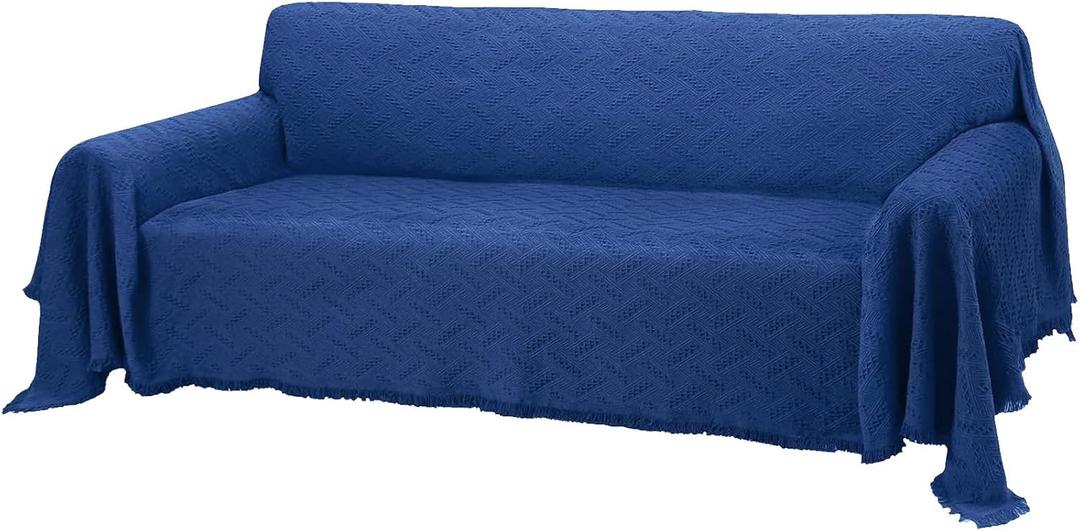 Rose Home Fashion Geometrical Throw Sofa Cover Blanket, Washable Couch Covers for 3 Cushion Couch Sofa Pet Friendly, Furniture Protector for Dogs (Large, Royal Blue)