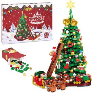 Advent Calendar 2025 - Christmas Tree Building Block Set, 1011 Pieces Christmas Santa Claus Moose Toy Decorations Building Kits for Adults Teen Girls Boys Countdown Calendar Gifts