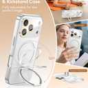 TOBOVON Magnetic for iPhone 17 Pro Max Case with Ring Stand, Fits MagSafe, with Built-in Camera Lens Protector, Slim Electroplated Shockproof Phone Cover, Silver