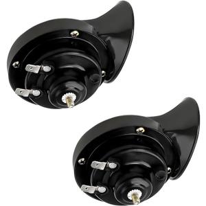 2PCS 300DB Super Loud Train Horns, 12V Waterproof Air Electric Snail Horn Replacement Kit, Universal Durable Raging Sound Air Horns for Car, Motorcycle, Truck, Marine Boat (Black)