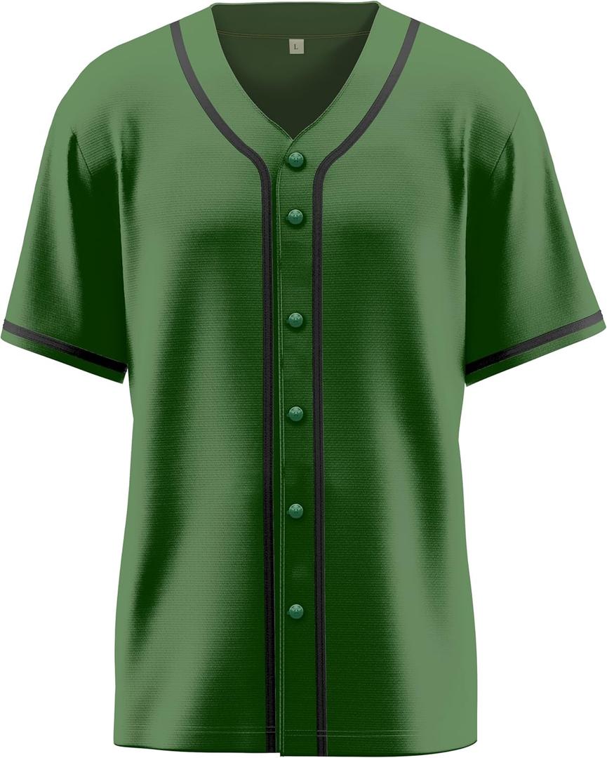Baseball Jersey for Men,Blank Baseball Jerseys Shirts Short Sleeve Hip Hop Sports Casual Button-Down Uniforms (Green, XXL)