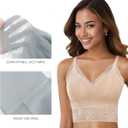 Lace Bralettes for Women Comfortable Slik Padded Seamless Wireless Bras (Beige, L)