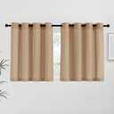 NICETOWN Camel Linen Kitchen Curtains 36 inch Length, Decorative Thick Flax Small Window Treatments Privacy Assured with Light Filtering for Bedroom/Bathroom, W55 x L36, 2 Panels