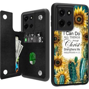Wallet Case for Moto G 2026/2025,PU Leather Flip Phone Cover with Card Holder,Kickstand,Magnetic Closure,Full Protection,Sunflowers Bible Verse Design