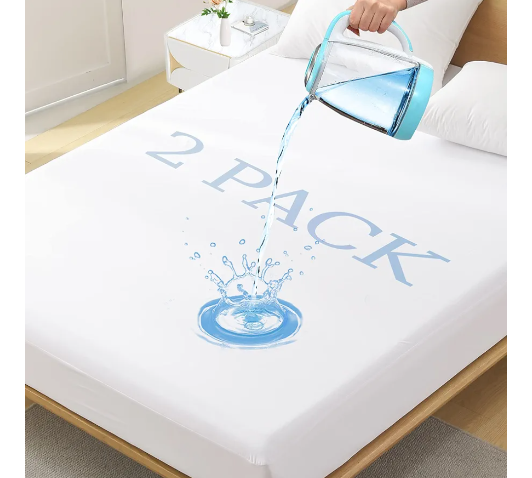 2 Pack Twin Size Premium Waterproof Mattress Protector, Soft Breathable Mattress Pad, Noiseless Waterproof Bed Cover - Stretch to 21" Fitted Deep Pocket Mattress Protection