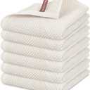 Nialnant 6 Pack Kitchen Towels, 100% Cotton Waffle Weave Dish Towels for Drying Dishes, Extra Soft & Absorbent Hand Towels-13 x 28 Inch, Beige