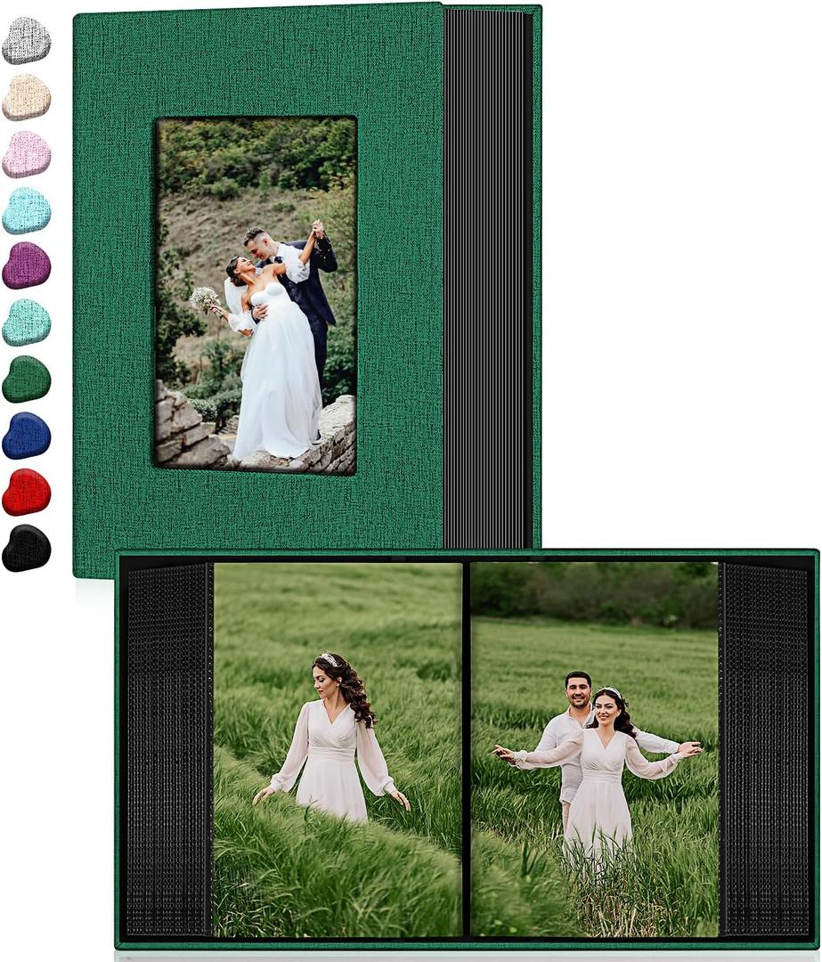 Ejblfe Photo Album 4x6,Linen Cover Slide-in Photo Album Book Can Holds 100 4x6 Photos with 50 Black Sheets for Family,Wedding,Baby and Holiday Pictures (Dark Green)